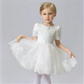 Cute Dresses Winter Flower Girls Short Sleeve Embroidery Wedding Party Dress - White