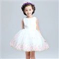 Cute Dresses Winter Flower Girls Sleeveless Bow Velvlet Wedding Party Dress - White