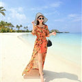 Dresses Summer Girls Fifth Sleeved Split Printed Beach Long Bohemian - Orange