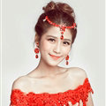 Alloy Rhinestone Flower Frontlet Pendant Headbands Earrings Bohemia Bridal Jewelry Sets - Red