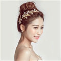 Crystal Alloy Hollow Flower Soft Chain Bride Headbands Women Wedding Hair Accessories - Gold