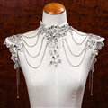 Gorgeous Lace Flower Pearls Rhinestone Tassel Bridal Necklace Shoulder Chain Wedding Accessories
