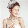 Gorgeous Rhinestone Pearl Flower Bridal Necklace Earrings Women Wedding Jewelry Sets - Silver