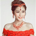 V Shape Flower Alloy Rhinestone Bohemia Bridal Frontlet Pendant Headbands Hair Accessories - Red