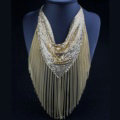 Fashion Triangle Tassel Collar Necklace Scarf Showgirl Dress Decor Jewelry - Gold