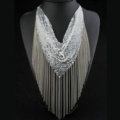 Fashion Triangle Tassel Collar Necklace Scarf Showgirl Dress Decor Jewelry - Sliver