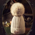 Fashion Women Diamond Elephant Knitted Wool Hats Winter Fox Fur Pom Poms Caps - Gray