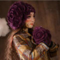 Gorgeous Knitted Wool Hats Women Winter Warm Sweet Rabbit Fur Flower Pearl Beret Caps - Purple