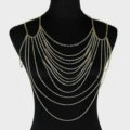 Halter Lingerie Sexy Showgirl Harness Slave Chain Shoulder Necklace Jewelry - Gold