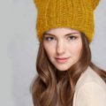 Lovely Girls Devil Horns Cat Ears Knitted Wool Hats Winter Warm Beanies Caps - Yellow