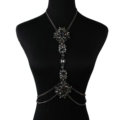 Luxury Crystal Flower Belly Body Chain Dinner Party Decro Pendant Necklace Jewelry - Black
