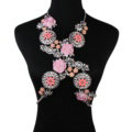 Luxury Rhinestone Flower Pendant Bib Necklace Bikini Beach Dress Decro Body Chain Jewelry - Pink