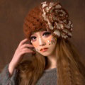 Princess Sweet Girls Knitted Wool Hats Winter Warm Big Flower Beret Caps - Coffee White