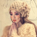 Princess Sweet Girls Knitted Wool Hats Winter Warm Flower Pearl Caps - Camel