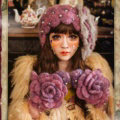 Retro Knitted Wool Hats Girls Winter Warm Sweet Rabbit Fur Flower Pearl Beret Caps - Purple