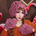 Sweety Pearl Flower Knitted Wool Hats Girls Winter Warm Lace Beret Caps - Light Purple