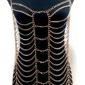 Women's Sexy Lingerie Shoulder Necklace Full Body Bikini Chain Bra Showgirl Jewelry - Gun black