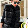 Cheap Classic Elegant  Faux Fox Fur Vests Fashion Women Overcoat - Black