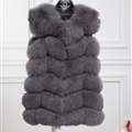 Cheap Good Warm Faux Fox Fur Vests Fashion Women Waistcoat - Grey
