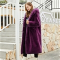 Cheap Warm Long Faux Rabbit Fur Overcoat Fashion Women Coat - Purple