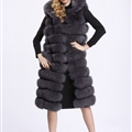 Good Long Furry Faux Fox Fur Vest Fashion Women Overcoat - Grey