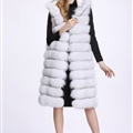 Good Long Furry Faux Fox Fur Vest Fashion Women Overcoat - White