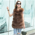 Imported Furry Real Fox Fur Vest Fashion Women Overcoat - Khaki