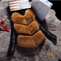 Leather Sleeve Cute Elegant Faux Fox Fur Vest Fashion Women Overcoat - Brown