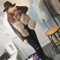 Leather Sleeve Cute Elegant Faux Fox Fur Vest Fashion Women Overcoat - Camel