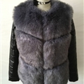 Leather Sleeve Cute Elegant Faux Fox Fur Vest Fashion Women Overcoat - Grey 01