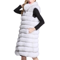 Overcoat Genuine Real Fox Fur Vest Fashion Women Medium-long With Belt Fur Waistcoat - White