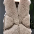 Popular Winter Short Furry Real Fox Fur Vest Fashion Women Waistcoat - Khaki
