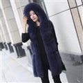Splicing Long Furry Faux Fox Fur Vest Fashion Women Overcoat - Blue