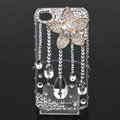 Alloy lotus flower Bling Crystal Case Rhinestone Cover shell for iPhone 4G 4S - White