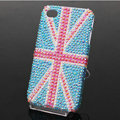 British flag Bling Crystal Case Rhinestone Cover shell for iPhone 4G 4S - Blue