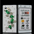 Flower Bling Crystal Case Rhinestone Cover shell for LG P880 Optimus 4X HD - Green
