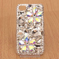 Flowers Bling Crystal Case Rhinestone Cover shell for iPhone 4G 4S - White