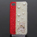 Gloomy Bear Bling Crystal Case pearl Cover for iPhone 4G 4S - Red White