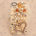Heart Bling Crystal Case Pearl lace Cover shell for iPhone 4G 4S - Beige