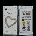 Heart Bling Crystal Case Rhinestone Cover shell for LG P880 Optimus 4X HD - White