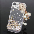 Heart tassel Bling Crystal Case alloy flower Cover shell for iPhone 4G 4S - White