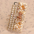 Skull Bling Crystal Case Cup chain pearl Cover shell for iPhone 4G 4S - Beige