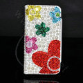 Bling Flower Holster Cover Crystal Pearl Leather Case for iPhone 5 - White