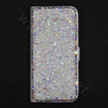 Luxury Bling Rollover Holster Cover Crystal Leather Case for iPhone 5 - White
