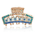 Hair Jewelry Crystal Rhinestone Flowers Metal Hair Clip Claw Clamp - Blue