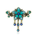 Vintage Sparkly Crystal Flower Gold Plated Metal Hair Barrette Clip Hair Accessory - Blue