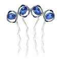 Elegant Hair Jewelry Rhinestone Crystal Circle Metal Hairpin Clip Comb - Blue