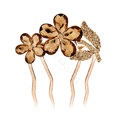 Hair Accessories Crystal Rhinestone Flower Metal Hair Pin Clip Comb - Brown