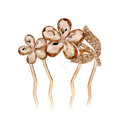 Hair Accessories Crystal Rhinestone Flower Metal Hair Pin Clip Comb - Champagne