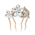 Hair Accessories Crystal Rhinestone Flower Metal Hair Pin Clip Comb - White